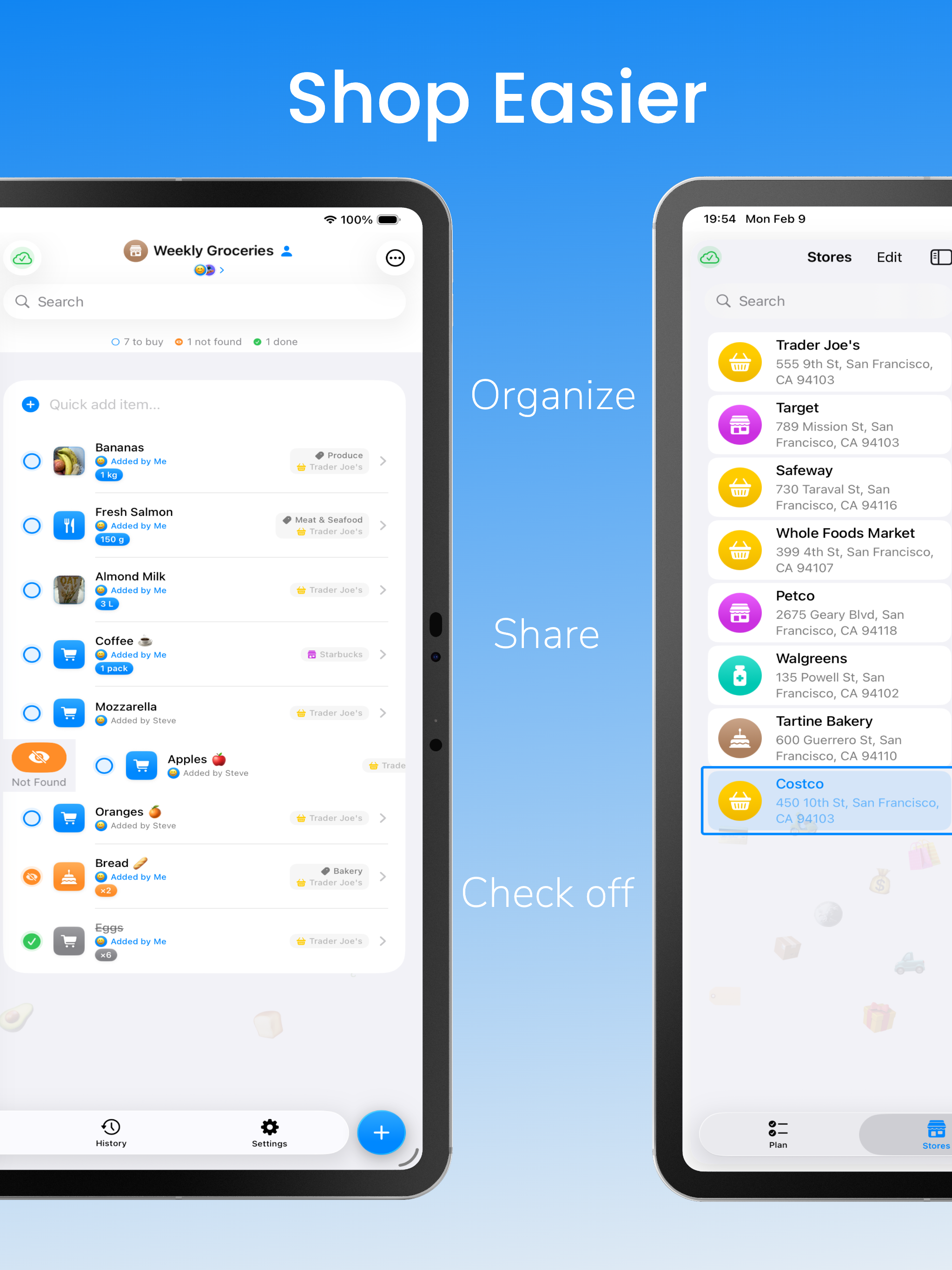 MyGroceryPlan on iPad - Shared lists and store management