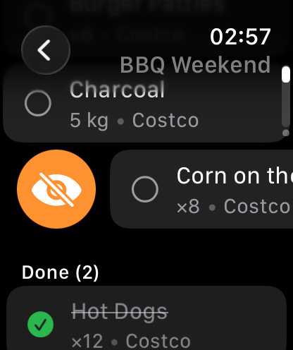 Item Details on Apple Watch